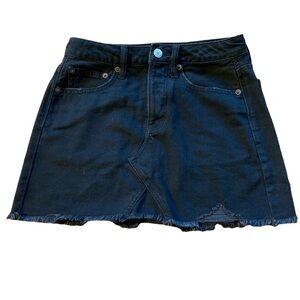 American Eagle Outfitters Hi Rise Festival Mini Jean Skirt Black Fringe Distress